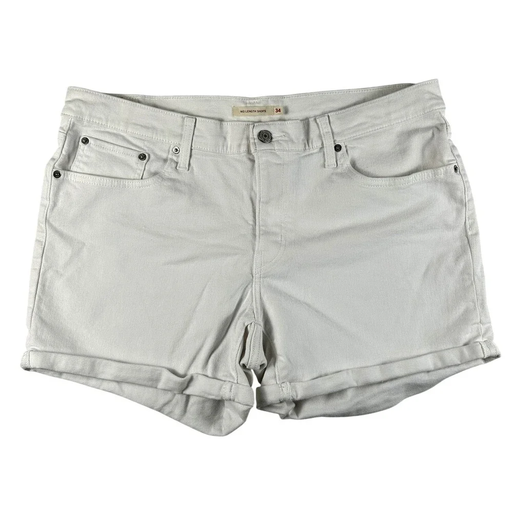 Levi's Bermuda Shorts Womens 34 White Denim Stretch Mid Length Casual Summer